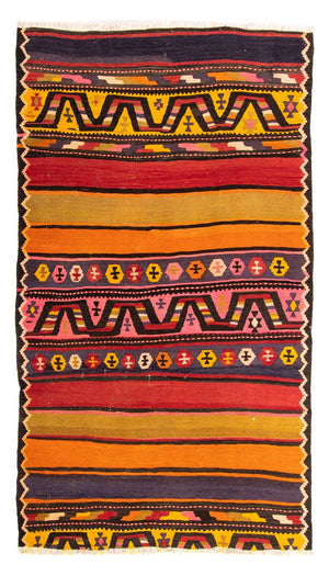 Kelim-tæppe - gammelt - 220 x 135 cm - flerfarvet