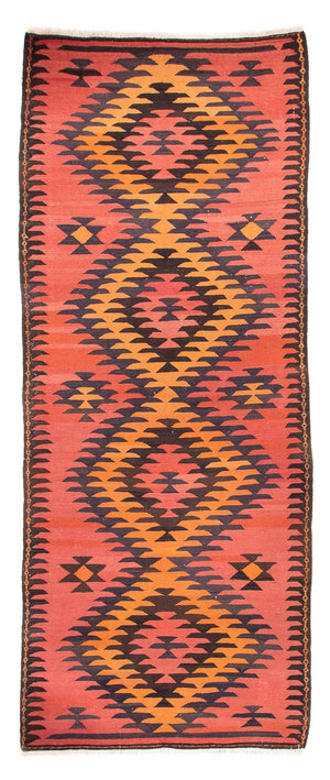 Løber Kelim-tæppe - gammelt - 400 x 140 cm - lysrød