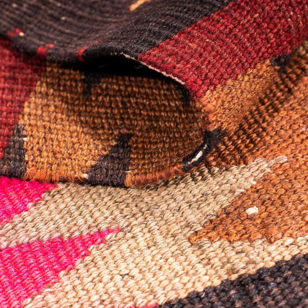 Kelim-tæppe - gammelt - 90 x 85 cm - flerfarvet