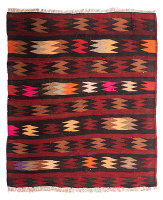 Kelim-tæppe - gammelt - 110 x 90 cm - flerfarvet