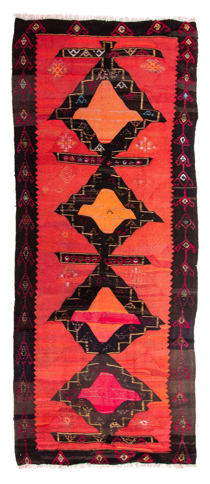 Løber Kelim-tæppe - gammelt - 365 x 150 cm - flerfarvet