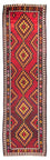 Løber Kelim-tæppe - gammelt - 440 x 124 cm - mørkerød