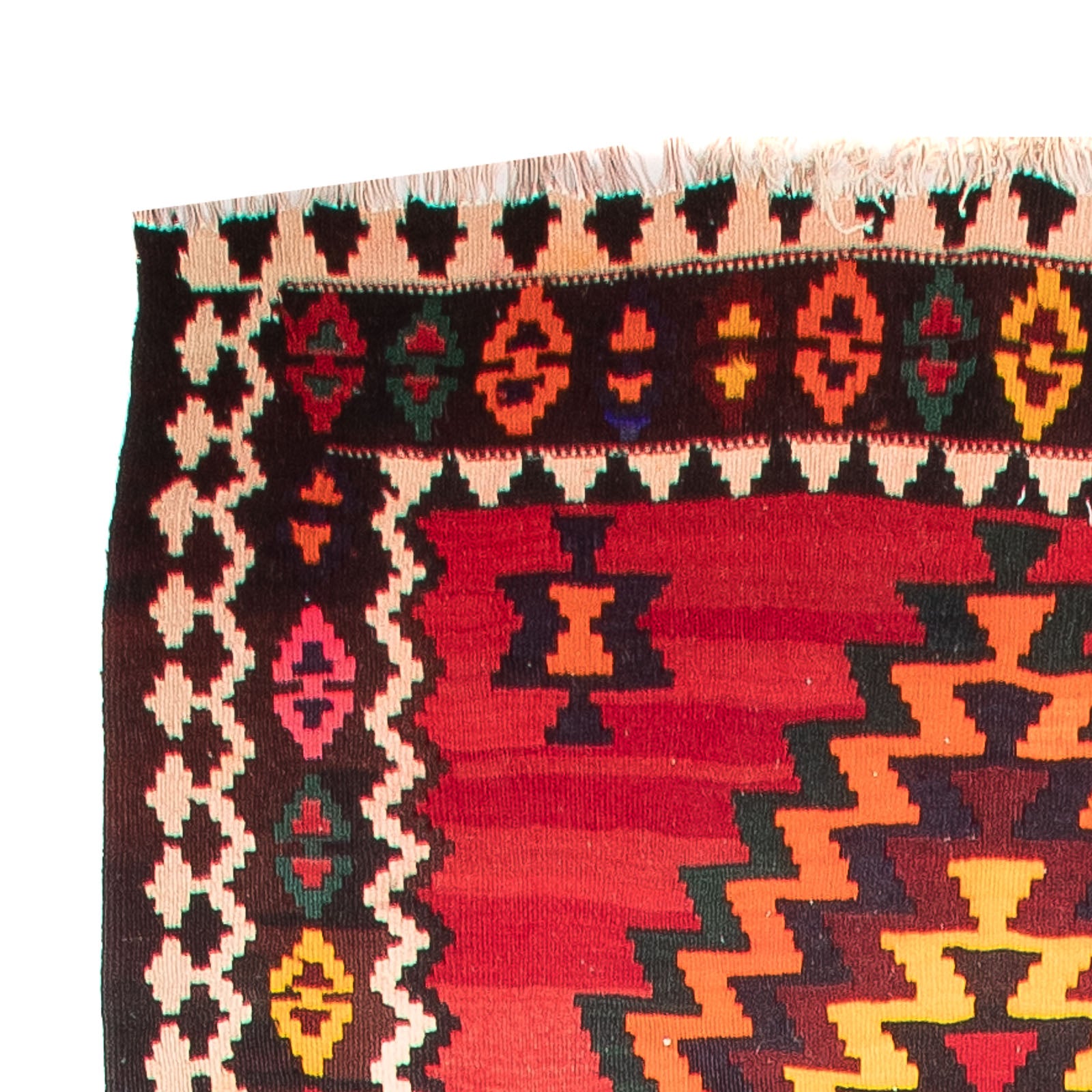 Løber Kelim-tæppe - gammelt - 440 x 124 cm - mørkerød