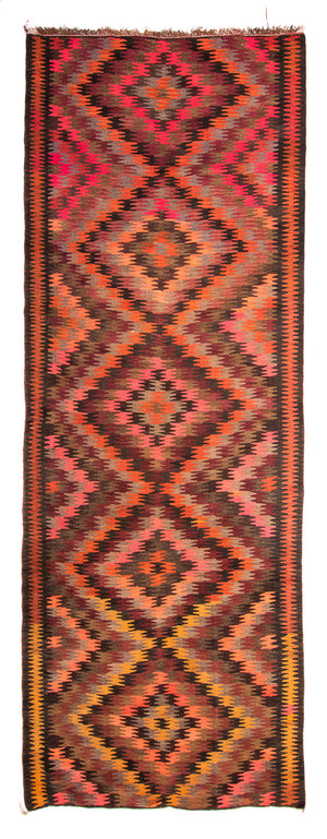 Løber Kelim-tæppe - gammelt - 380 x 150 cm - flerfarvet