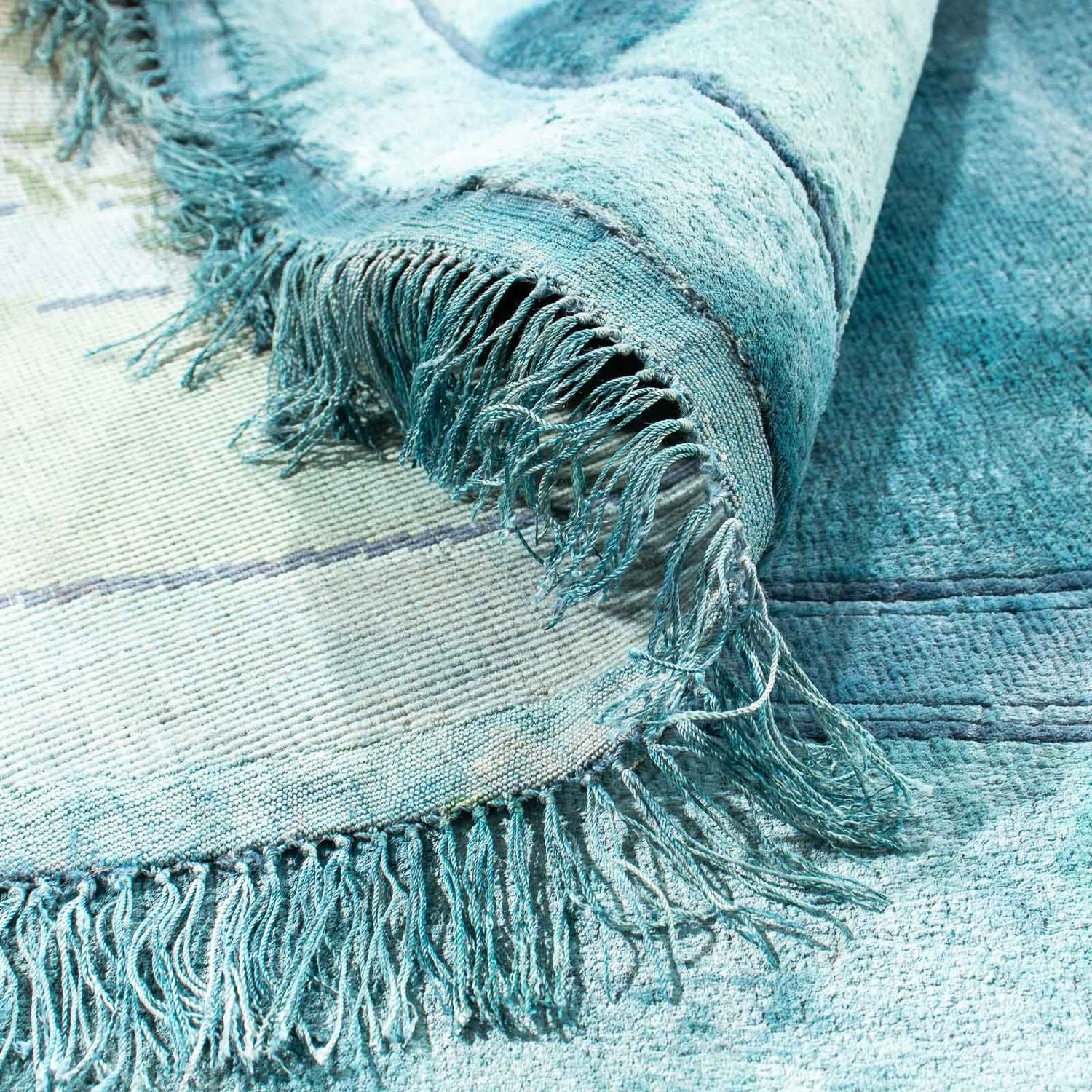 Silketæppe - China Silk rundt  - 187 x 187 cm - lyseblå