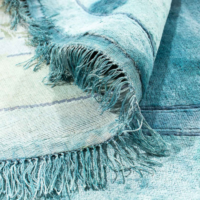 Silketæppe - China Silk rundt  - 187 x 187 cm - lyseblå