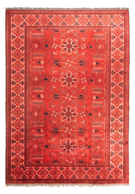 Afghansk tæppe - Hatshlu - 296 x 210 cm - mørkerød