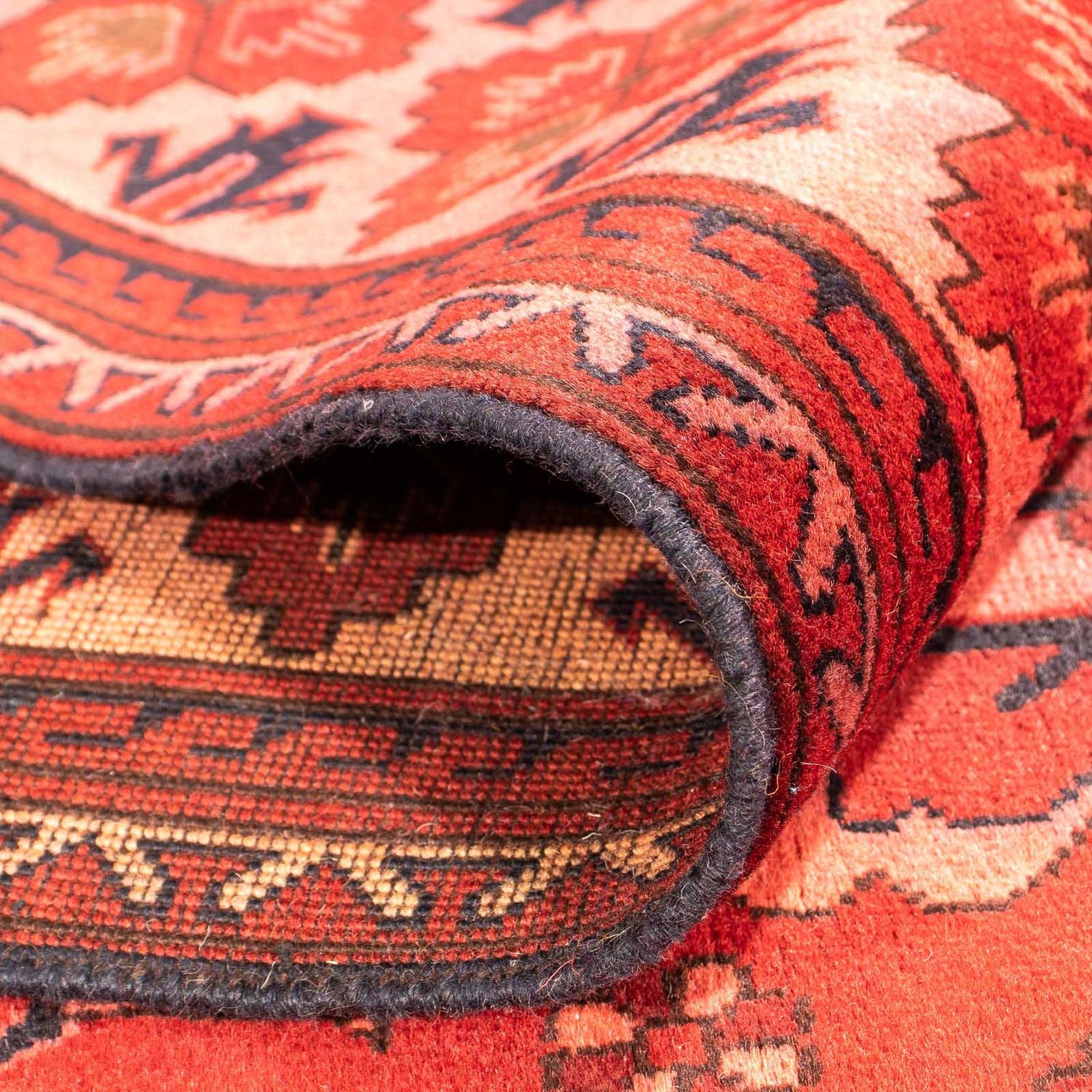Afghansk tæppe - Hatshlu - 296 x 210 cm - mørkerød