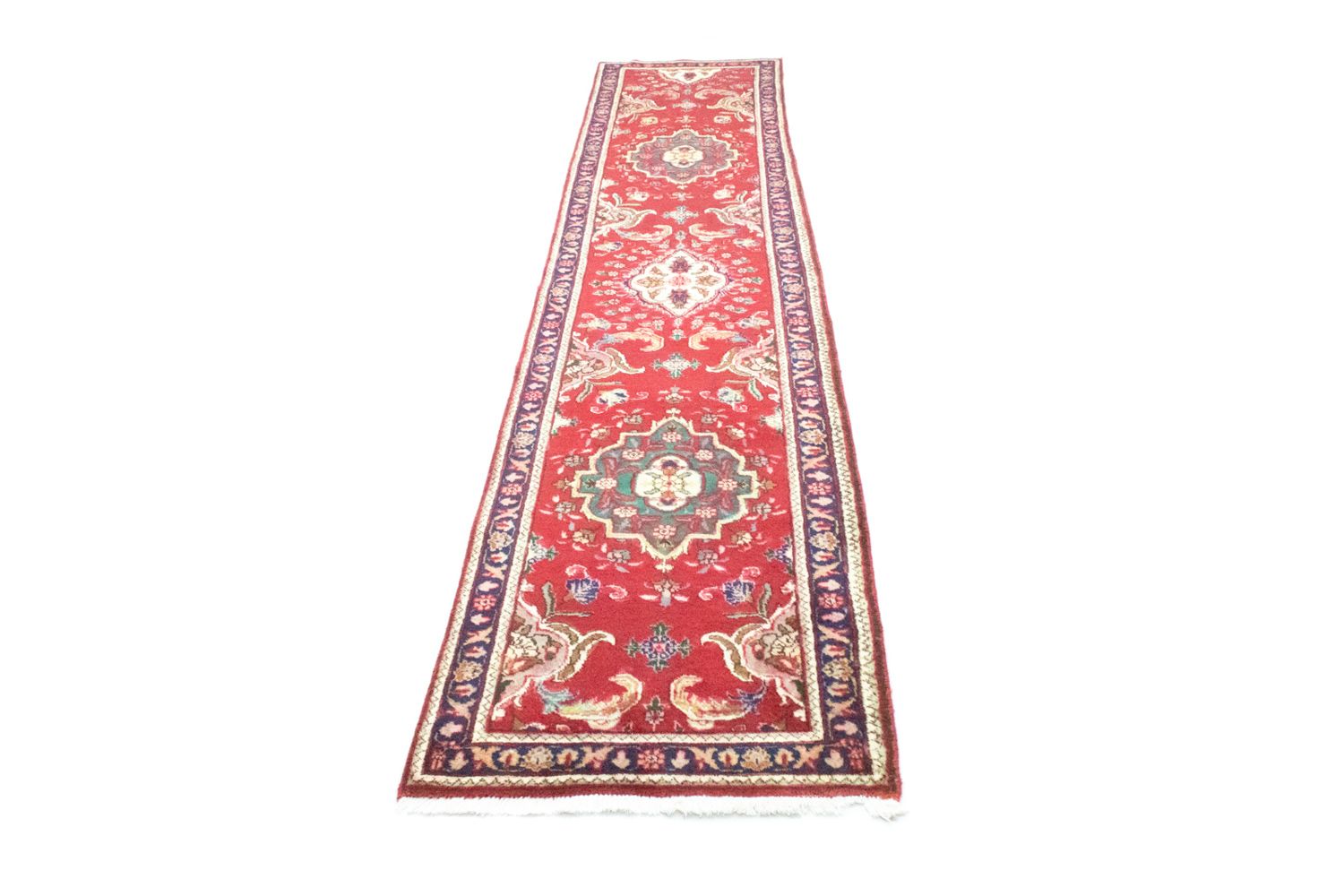 Løber Persisk tæppe - Tabriz - 417 x 85 cm - rød