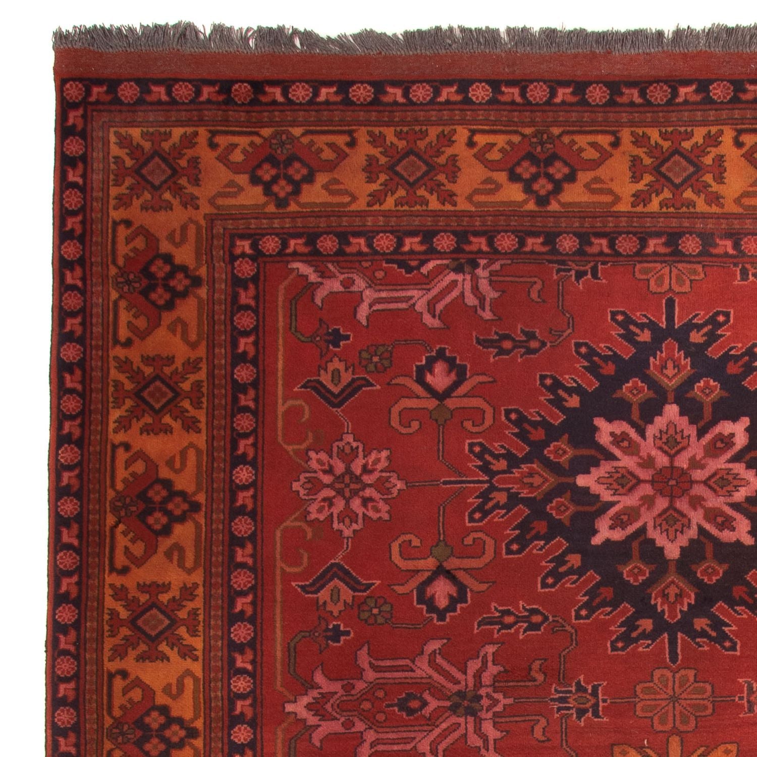 Afghansk tæppe - Hatshlu - 313 x 210 cm - mørkerød