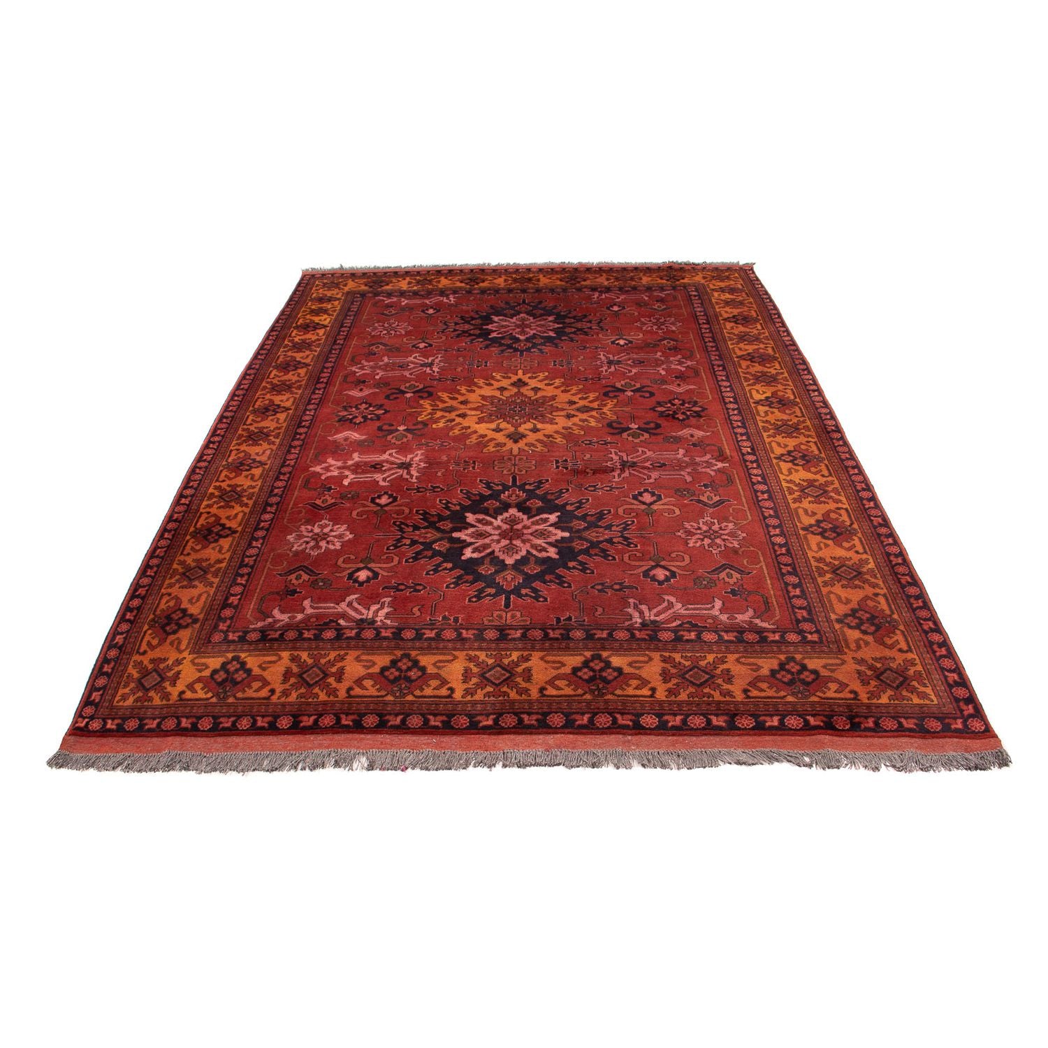 Afghansk tæppe - Hatshlu - 313 x 210 cm - mørkerød