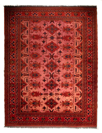 Afghansk tæppe - Hatshlu - 396 x 306 cm - mørkerød