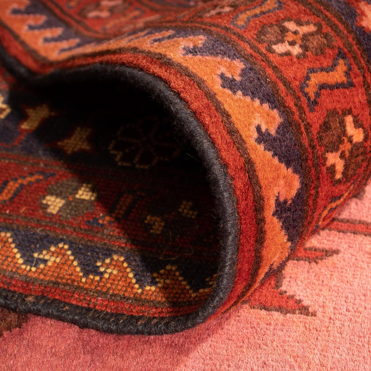 Afghansk tæppe - Hatshlu - 396 x 306 cm - mørkerød