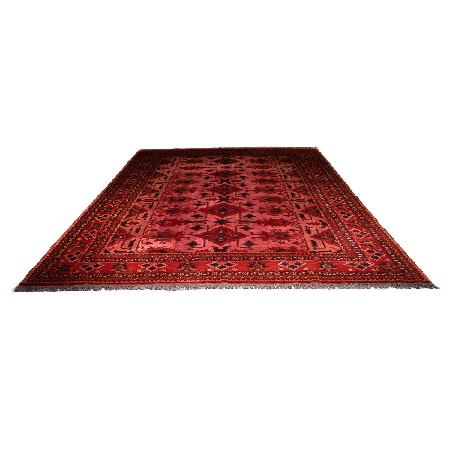 Afghansk tæppe - Hatshlu - 396 x 306 cm - mørkerød