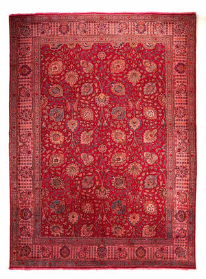 Persisk tæppe - Tabriz - 380 x 300 cm - mørkerød