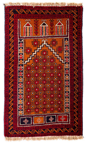 Baluch-tæppe - 128 x 75 cm - mørkerød