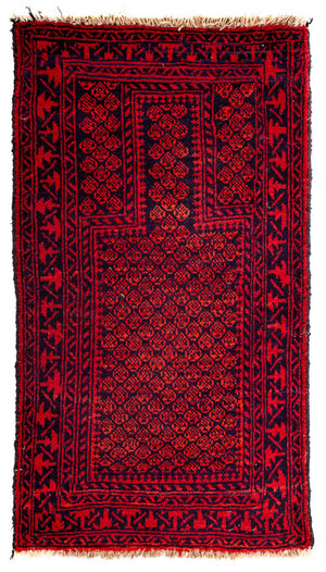 Baluch-tæppe - 132 x 79 cm - mørkerød
