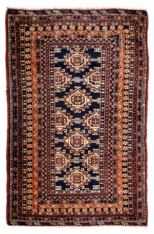 Afghansk tæppe - 140 x 94 cm - mørkeblå