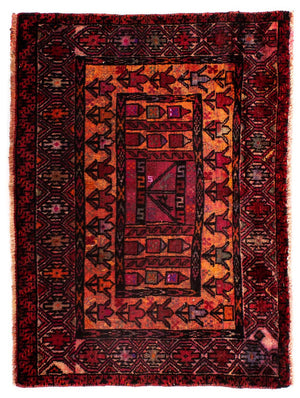 Persisk tæppe - Nomadisk - 90 x 72 cm - mørkerød