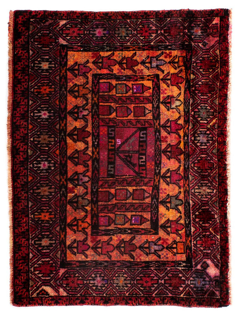 Persisk tæppe - Nomadisk - 90 x 72 cm - mørkerød