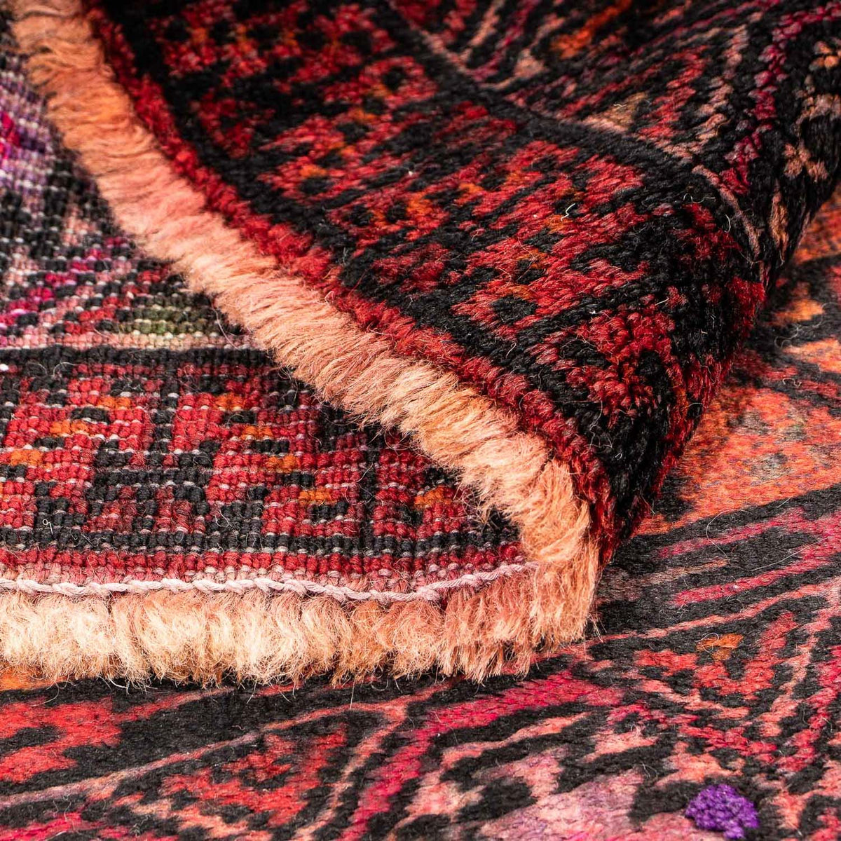 Persisk tæppe - Nomadisk - 90 x 72 cm - mørkerød