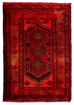 Persisk tæppe - Nomadisk - 103 x 70 cm - mørkerød