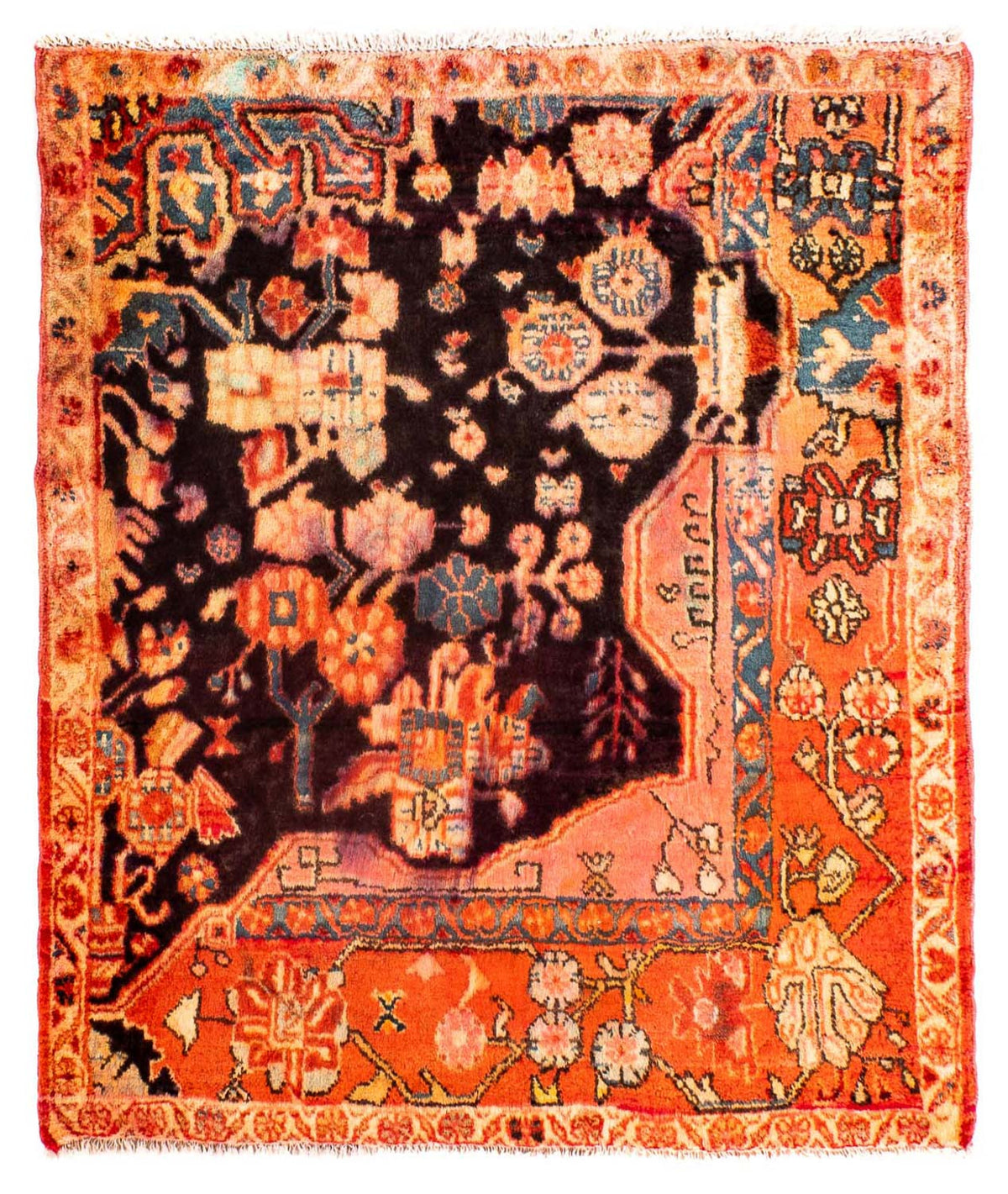 Persisk tæppe - Nomadisk firkantet  - 100 x 85 cm - lysrød