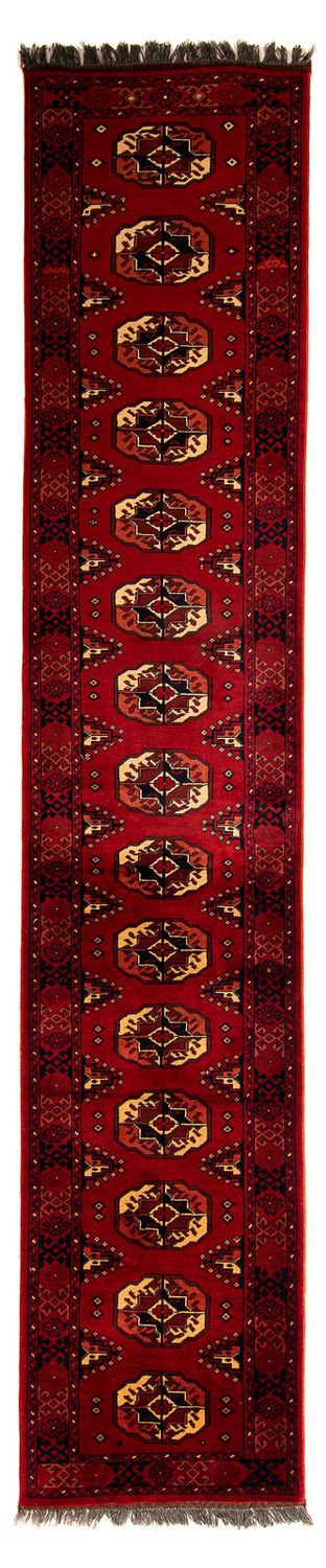 Løber Afghansk tæppe - 356 x 82 cm - mørkerød