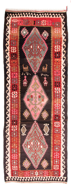 Løber Kelim-tæppe - gammelt - 360 x 145 cm - flerfarvet