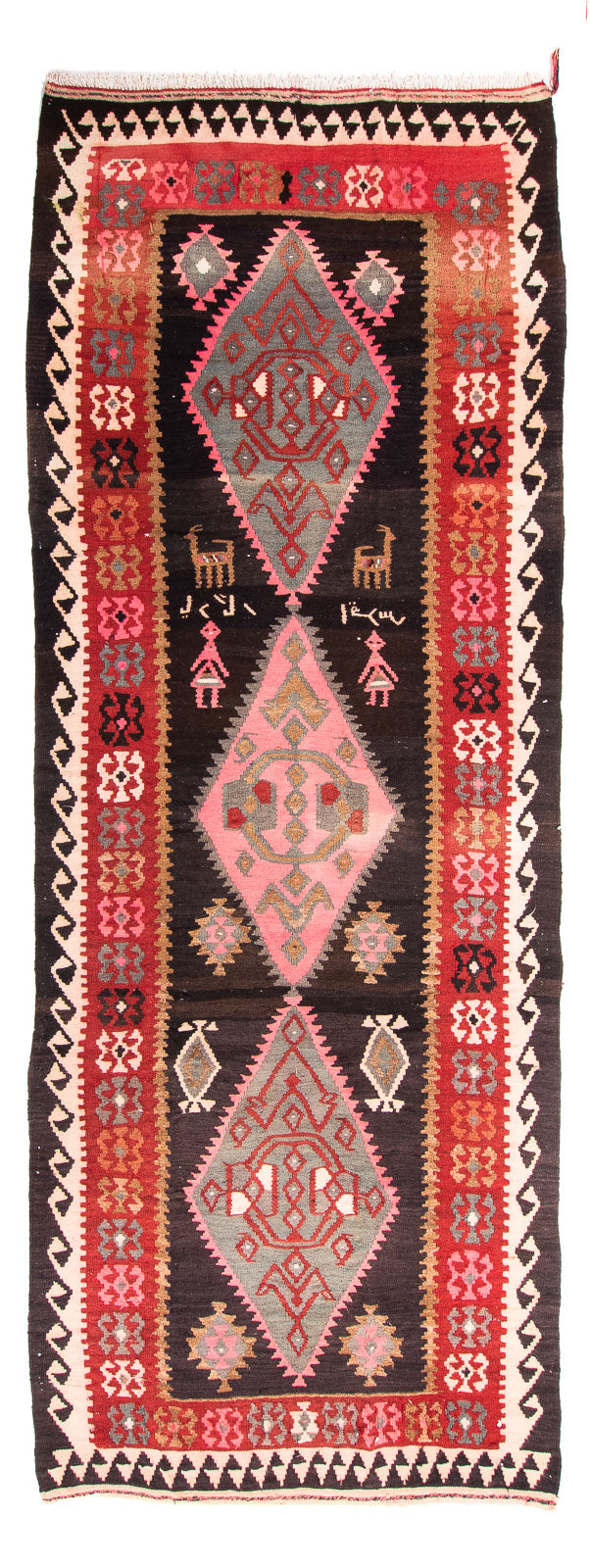 Løber Kelim-tæppe - gammelt - 360 x 145 cm - flerfarvet
