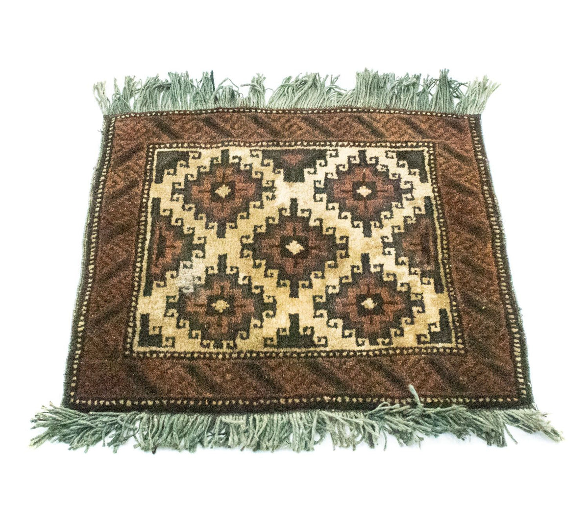 Afghansk tæppe firkantet  - 47 x 41 cm - brun