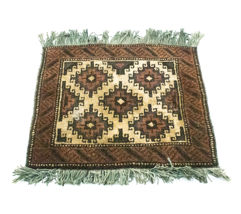 Afghansk tæppe firkantet  - 47 x 41 cm - brun