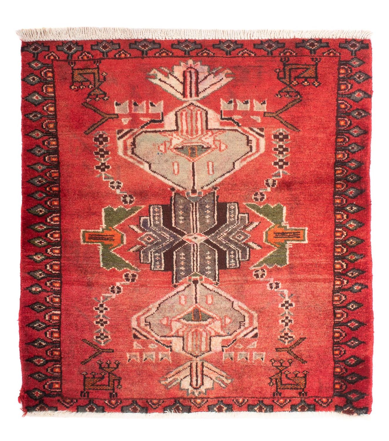 Persisk tæppe - Nomadisk firkantet  - 98 x 95 cm - mørkerød