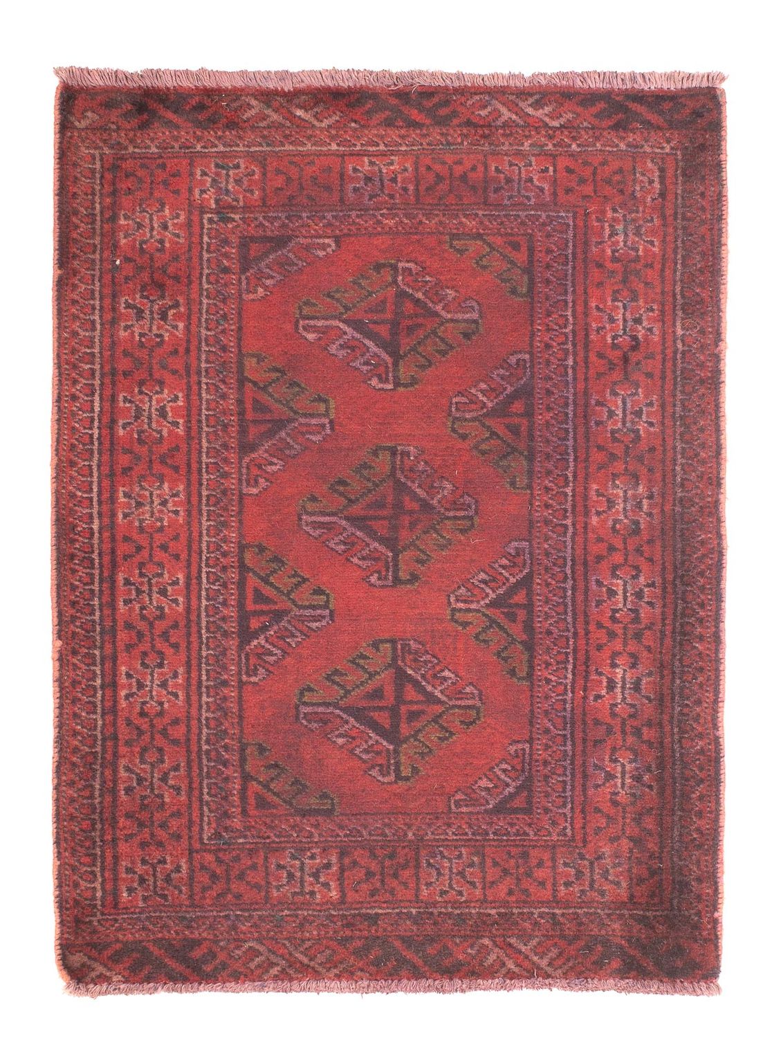 Turkaman-tæppe - 84 x 66 cm - mørkerød