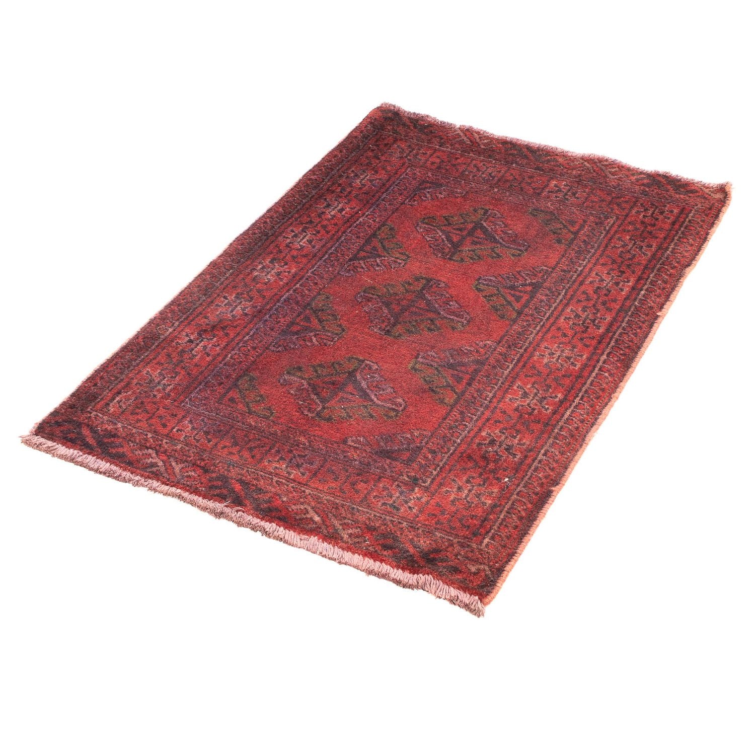 Turkaman-tæppe - 84 x 66 cm - mørkerød