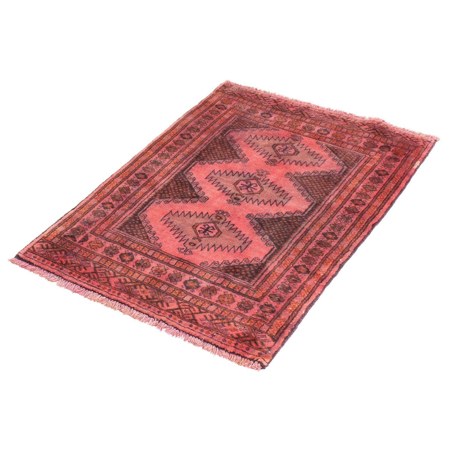 Turkaman-tæppe - 86 x 63 cm - lysrød
