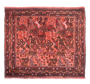 Turkaman-tæppe - 80 x 68 cm - lysrød