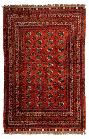 Afghansk tæppe - Bukhara - 199 x 124 cm - mørkerød