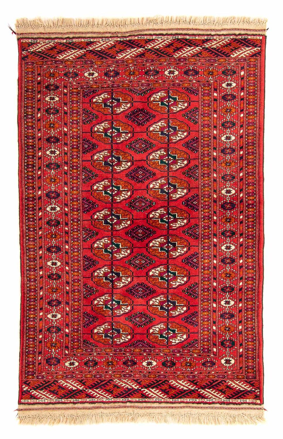 Turkaman-tæppe - 123 x 83 cm - mørkerød