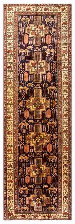 Løber Persisk tæppe - Nomadisk - 326 x 98 cm - mørkeblå