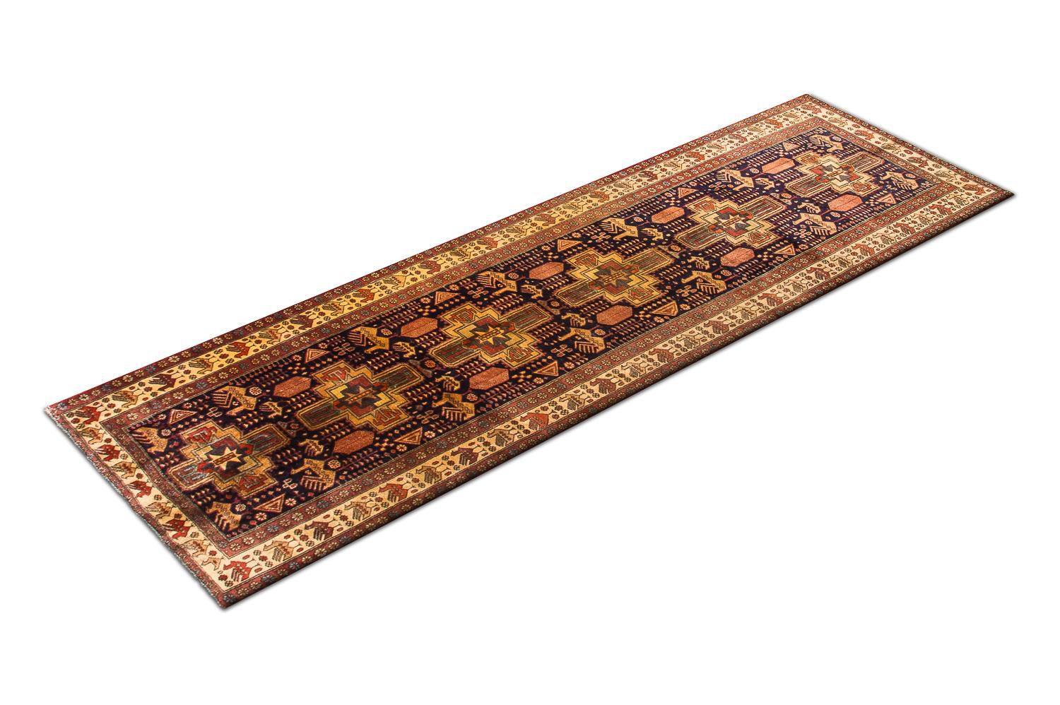 Løber Persisk tæppe - Nomadisk - 326 x 98 cm - mørkeblå
