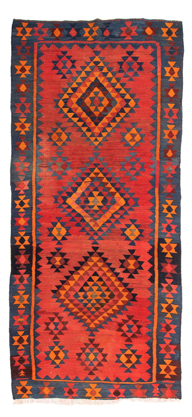 Løber Kelim-tæppe - gammelt - 220 x 195 cm - flerfarvet