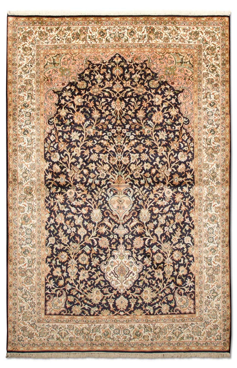 Silketæppe - Kashmir Silk - 190 x 127 cm - mørkeblå