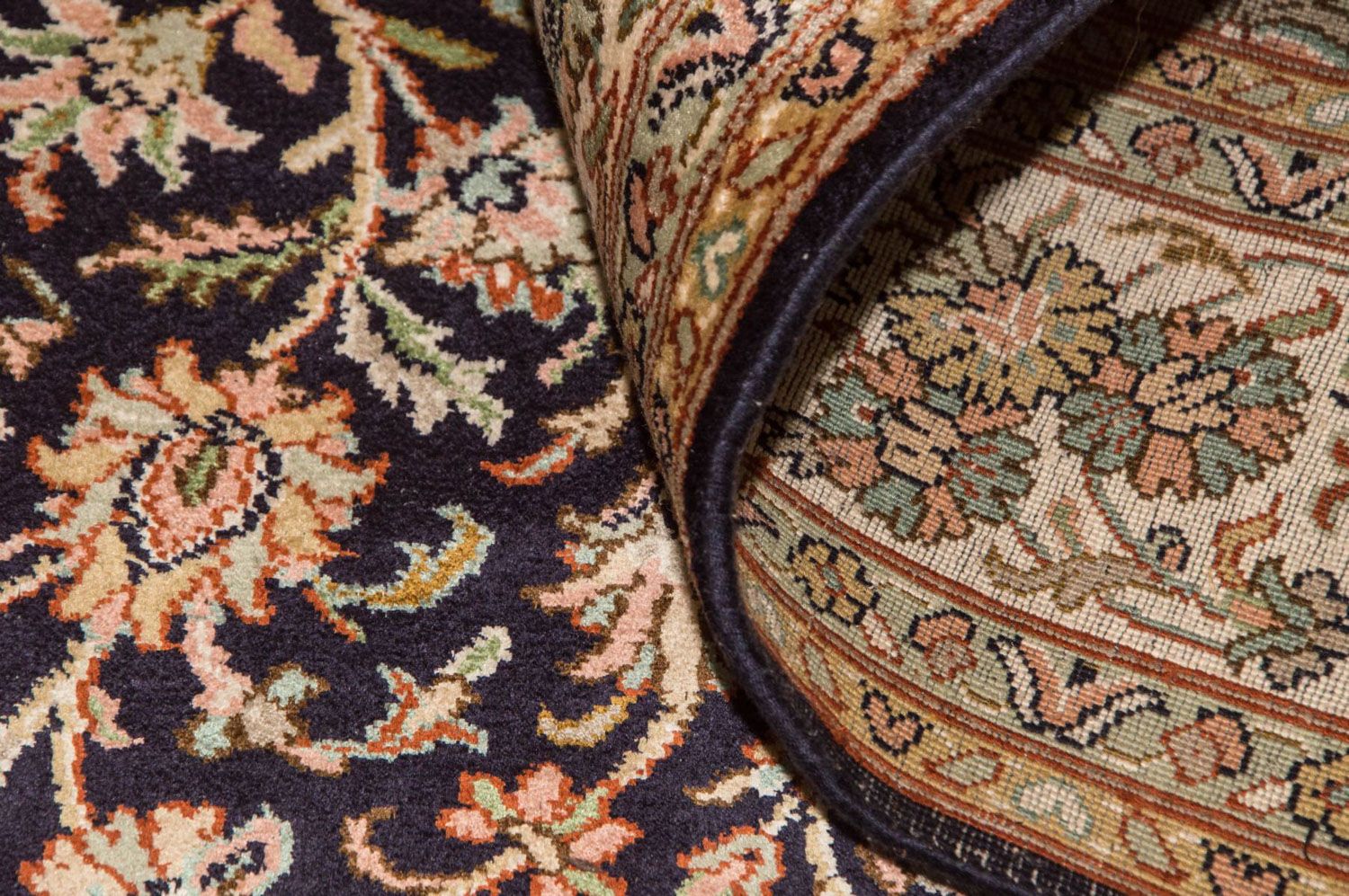 Silketæppe - Kashmir Silk - 190 x 127 cm - mørkeblå