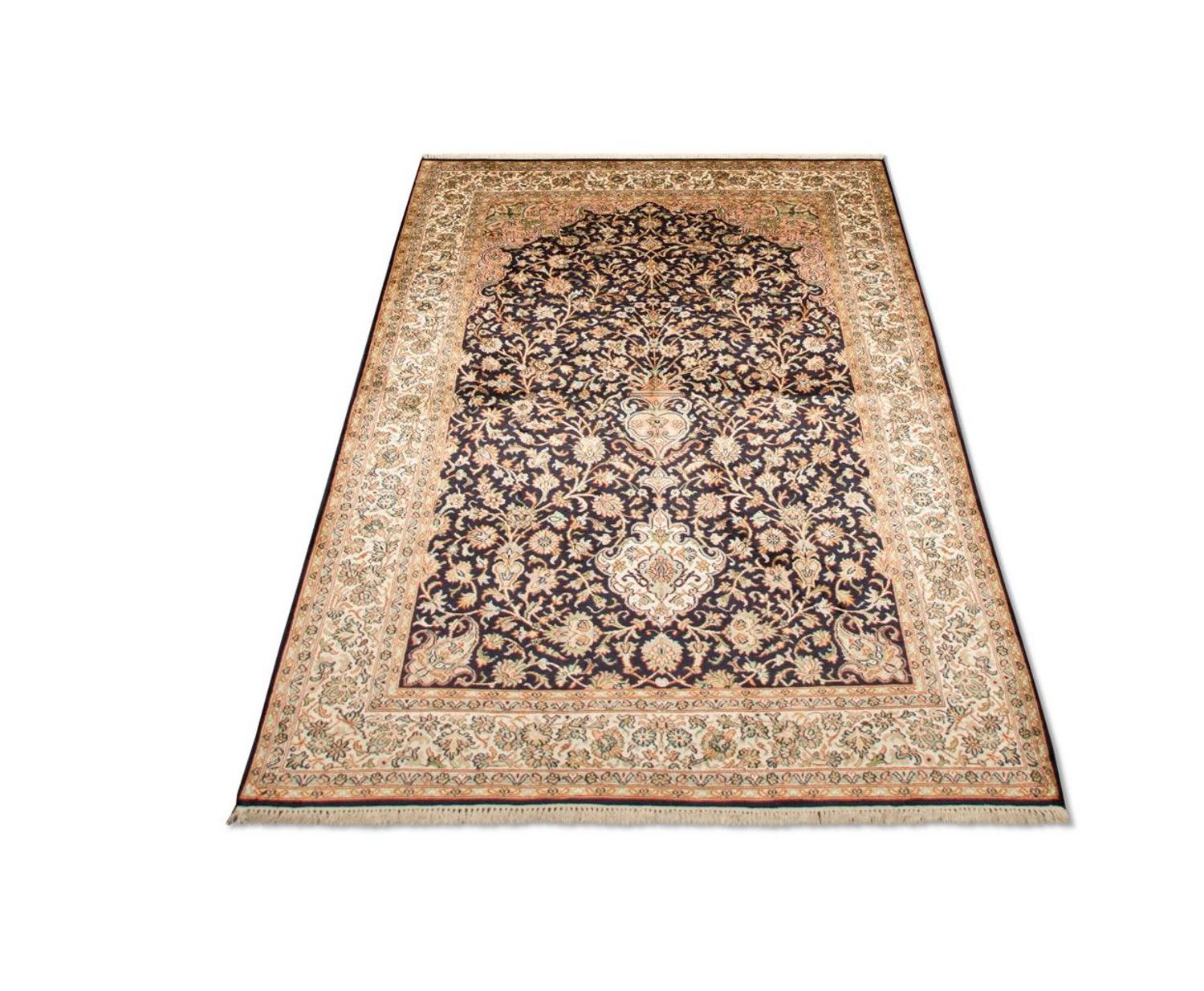 Silketæppe - Kashmir Silk - 190 x 127 cm - mørkeblå