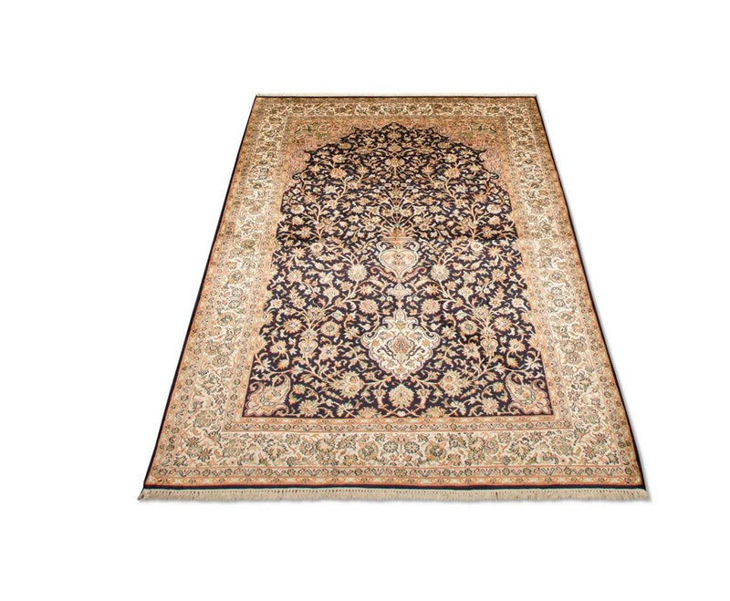 Silketæppe - Kashmir Silk - 190 x 127 cm - mørkeblå