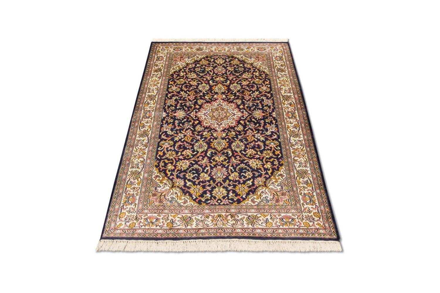 Silketæppe - Kashmir Silk - 150 x 93 cm - mørkeblå