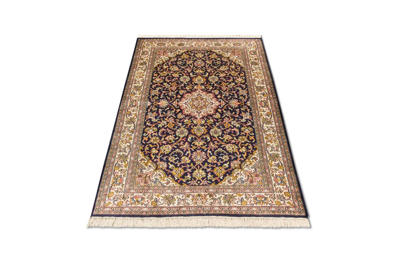 Silketæppe - Kashmir Silk - 150 x 93 cm - mørkeblå