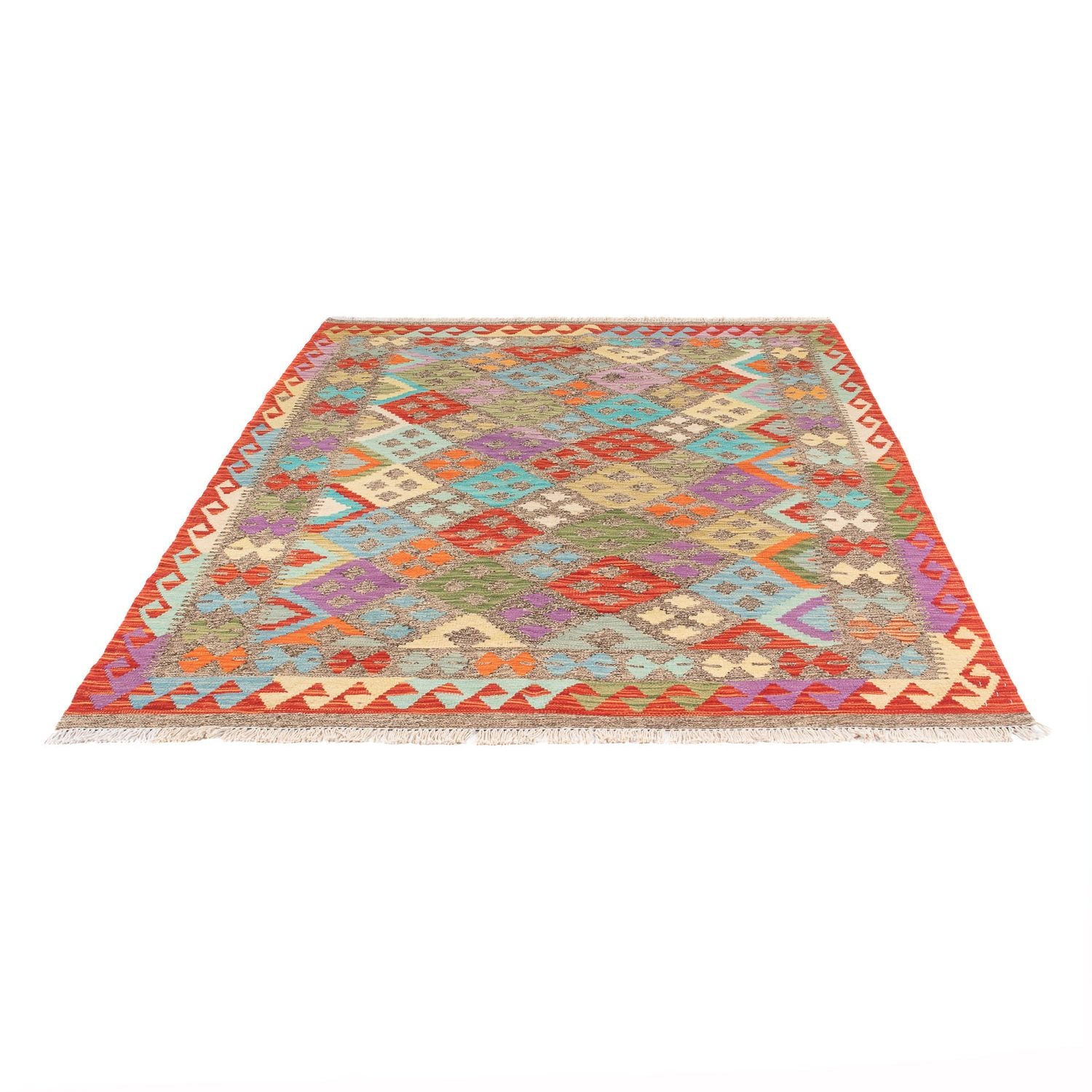 Kelim Carpet - Splash - 206 x 155 cm - flerfarvet