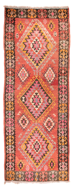 Løber Kelim-tæppe - gammelt - 425 x 165 cm - lysrød